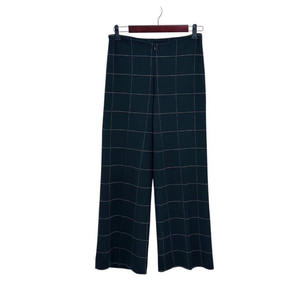 Vintage Express Womens Wide Leg Pants Size 3/4 Black Windowpane Plaid Zip Front